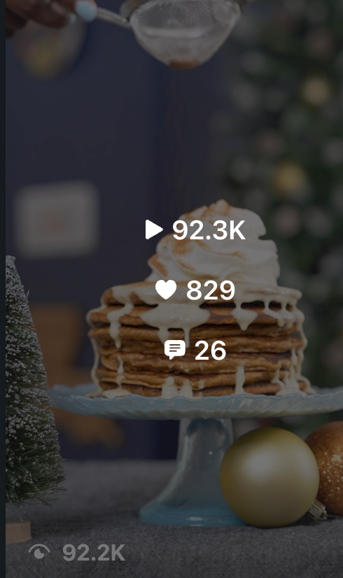 Separate freelance food video with 92.3K plays, 829 likes and 26 comments